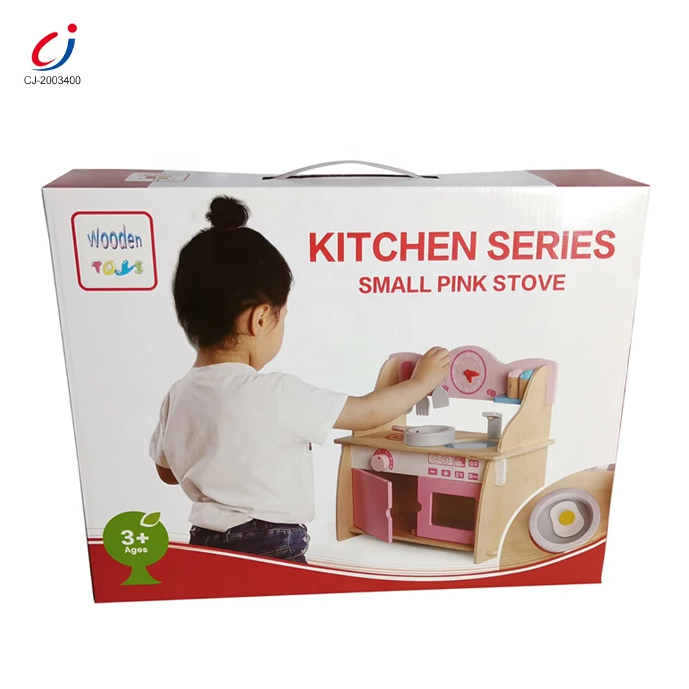 Обучающая игрушка для ролевых игр, кухонная посуда, плита для приготовления пищи, деревянный розовый кухонный набор, игрушки