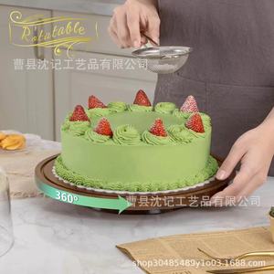 Rotatable Acacia Wood Cake <b>Stand</b> 360 Degree <b>Turntable</b> For Dessert Display Baking Party Birthday Use - Product Image 1