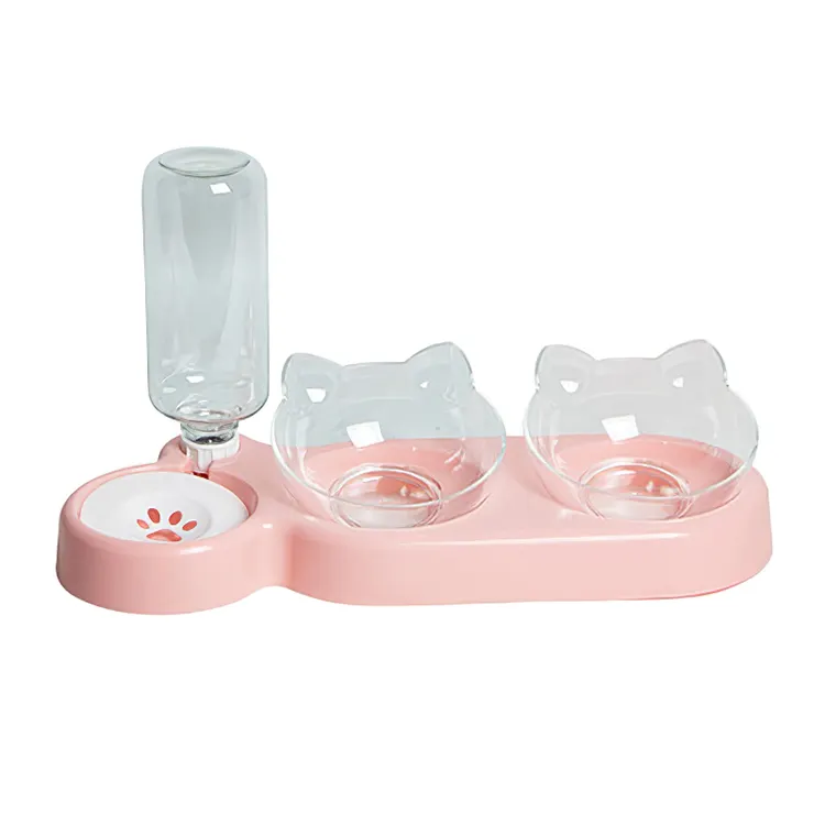 Pet Automatic Water Feeder 3 In 1 Cat Pet Dog Water Bottle Dispenser And Bowl Double Raised Cat Food Bowl