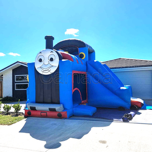 บ้านลมเป่าลมรูปรถไฟ 100% PVC สำหรับเด็กเล่นกลางแจ้ง พร้อมสไลเดอร์รถไฟโทมัส - Product Image 2
