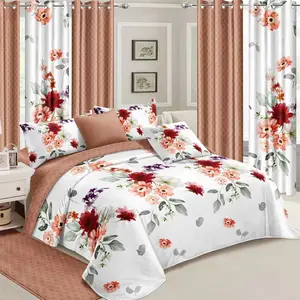 1800 thread count printed 6 pcs in 1 bedroom bed duvet cover bed sheet curtain bedding set