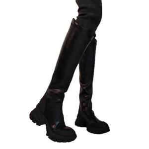 Versión de Piel de Oveja ~ Botas Altas por Debajo de la Rodilla con Plataforma Oculta para Mujer, Ajustadas, Elásticas, Estilizadoras, Casuales, Deportivas, para Montar a Caballo - Product Image 1