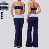 Ensemble de yoga bandeau effet seconde peau color block, taille haute, effet ventre plat, séchage rapide, effet push-up fessier, taille élastique, coupe évasée, pour la gym et l'entraînement