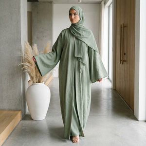 Abaya Musulmana de Lino con Diseño Personalizado para Mujer, Abayas de Manga Larga de Color Sólido, Vestidos Modestos para Mujeres Musulmanas, Abaya de Dubái - Product Image 2