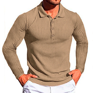 <span class=keywords><strong>Polo</strong></span> sportiva estiva da uomo Casual con collo alto elastico a righe verticali a maniche lunghe da uomo - Product Image 1