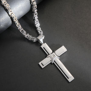 Cruz cristiana religión chapada en oro Zirconia cúbica no deslustre impermeable Acero inoxidable joyería colgante collar hombre hombres - Product Image 2