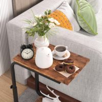 Table basse en bois mobile réglable avec côté en forme de C en métal de haute qualité Mesa De Centro pour chambre à coucher salon avec roues