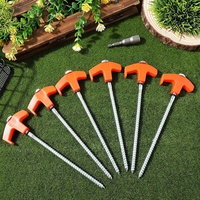 Piquets de tente métalliques à tête hexagonale, ancres de sol orange pour auvent, supports pour camping, plage, abri, accessoires de tente