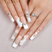 Ongles press-on professionnels faits à la main, design de luxe, French manucure 3D, ongles artificiels en acrylique