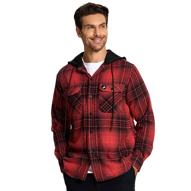 Turkey Men'S Shirt Thick Hooded Flannel Thermal Long Sleeve Plaid Plain Shirts for Men