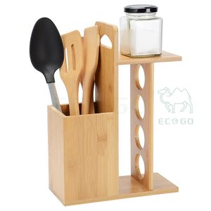 Estante de especias de bambú, soporte de almacenamiento de utensilios, estante organizador de encimera multifuncional - Product Image 3