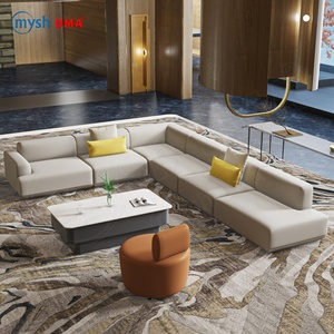 طقم أثاث مكتبي وغرفة معيشة فاخر على الطراز الاسكندنافي، أريكة قطاعية حديثة على شكل L قابلة للتحويل والاستلقاء، مصنوعة من الجلد الصناعي - Product Image 2