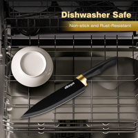 Ensemble de 5 couteaux de cuisine professionnels noirs en acier inoxydable antiadhésifs : couteau de chef, couteau à pain, couteau utilitaire, couteau à éplucher