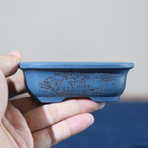 Maceta Rectangular de Bonsái Hecha a Mano de Arcilla Morada, Miniatura Azul de Estilo Chino - Product Image 1