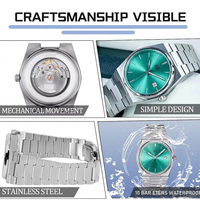 Nuevos Relojes de Lujo Personalizados para Hombre, Correa de Acero Inoxidable de 40 mm, Esfera Analógica Verde de Negocios, Reloj Mecánico Automático de Cristal