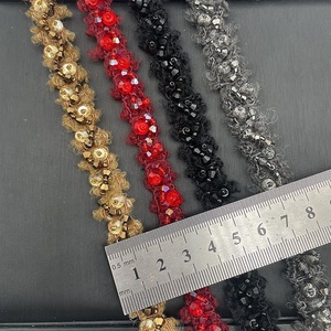 Nastro di Pizzo con Perline e Cristalli di Strass, Grigio-Caffè, 1,5 cm, Nuovo Stile Lussuoso Fatto a Mano, per Decorazione Collo - Product Image 4