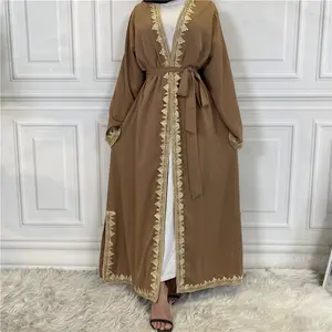 热卖蕾丝布卡刺绣时尚纱布迪拜穆斯林开放2022新款荣耀阿巴亚
