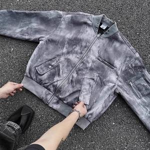 Autunno <span class=keywords><strong>uomo</strong></span> High Street americano retrò giacca da volo Stand <span class=keywords><strong>di</strong></span> lana popolare tendenza <span class=keywords><strong>con</strong></span> cerniera Hip-Hop stile Tie-Dye Wasteland - Product Image 2