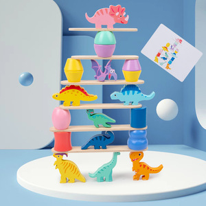 Tour d'empilage éducative amusante de dinosaure de jeu de table interactif pour des blocs d'amusement d'équilibre d'enfants et jouets d'empilage - Product Image 5
