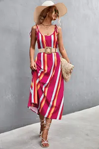 Back Stripe Strap Long Dress New Product Hot-sale Popular Sexy Summer Dress Polyester OEM Service Woven Simple Pencil Halter