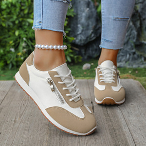 Xuanhui - <span class=keywords><strong>Zapatillas</strong></span> <span class=keywords><strong>Deportivas</strong></span> Casuales para <span class=keywords><strong>Mujer</strong></span>, Cómodas, Transpirables, con Cierre Lateral, <span class=keywords><strong>Cordones</strong></span>, Color Contrastante, Caqui Blanco, Suaves, para Caminar - Product Image 3