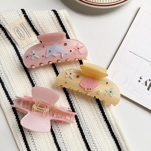 Pince à cheveux incurvée en acétate de cellulose avec strass 3D animaux marins faits à la main, style coréen classique, accessoires pour femmes, été - Product Image 3