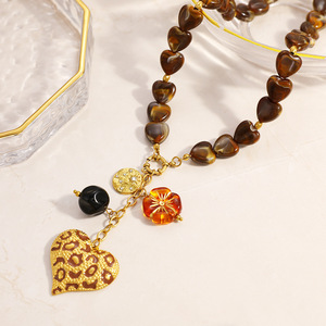 Collar DIY de Acero Inoxidable con Cuentas de Resina con Estampado de Leopardo y Corazón, Chapado en Oro de 18k, Cadena en Y, Joyería de Regalo - Product Image 2