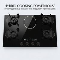 Table de cuisson encastrable 5 brûleurs (4 gaz, 1 plaque vitrocéramique à induction infrarouge électrique) pour comptoir, compatible gaz GPL/GN