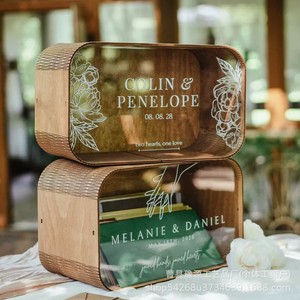 Custom Wooden <b>Wedding</b> <b>Card</b> <b>Box</b> Engraved Rectangle Money <b>Box</b> With Removable Shelf For Souvenir Storage - Product Image 1