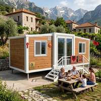 Maison de luxe de 40 pieds, plans de maisons conteneurs extensibles à double aile, préfabriquées en extérieur, 3 chambres, 2 salles de bain, bar inclus