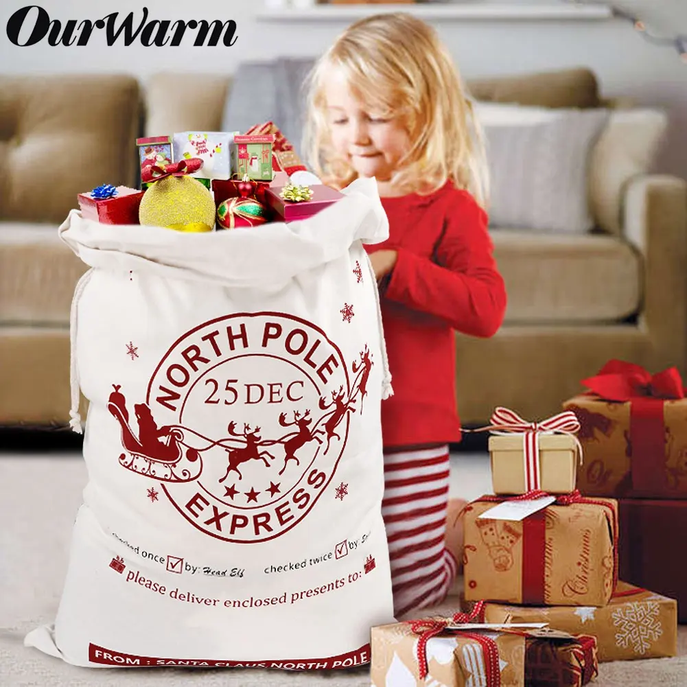 Ourwarm Christmas Decoration Supplies Christmas Bag Santa Bags Santa Sacks Gift Bag with Drawstring for Kids