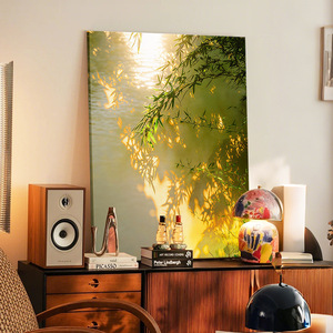 Framed Wall Art Oil <b>Canvas</b> Painting Bamboo Landscape Abstract Nature Print Rectangle Dark Brown <b>Frame</b> Living Room Bedroom Decor - Product Image 2