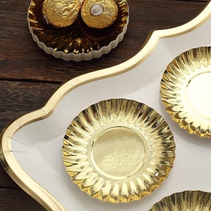 Platos Desechables Redondos para Postres, Mini Platos Metálicos Dorados con Borde Ondulado, Platos de Papel para <span class=keywords><strong>Tapas</strong></span> y Fiestas - Product Image 3