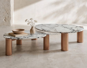 Table basse en marbre naturel FERLY avec plateau en métal, sculptée à la main, meubles de salon, grandes et petites tailles, personnalisable - Product Image 4