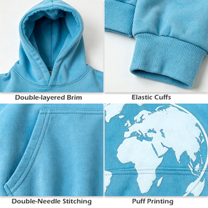 Sudadera con Capucha Corta de Corte Cuadrado Personalizada para Hombre, Sudadera Oversize con Estampado 3D de Mapa del Mundo, Estilo Urbano, OEM ODM al por Mayor - Product Image 2