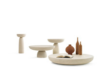 Ensemble de tables basses rondes effet travertin, table d'appoint sculpturale organique pour salon