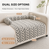 Coussin de canapé pour animaux de compagnie en peluche à chevrons avec rebord de soutien, base antidérapante, tapis de lit en fibre de polyester, garnissage en coton PP, étiquette personnalisée