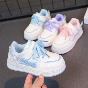 2025 Girls' Blue/Purple/Pink Artificial Leather Student Sneakers Fashionable Butterfly Design All-Match Casual <b>Velcro</b> Kids' - Product Image 5