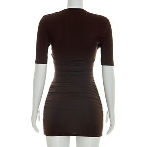 Viviblook Y26DS080 Robes d'été décontractées pour femmes Nouvelle robe moulante plissée à manches courtes pour femmes - Product Image 4