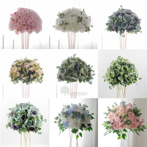 Bola de flores artificiales de Pampas de tela grande, centros de mesa de boda, Bola de flores blancas y verdes - Product Image 4