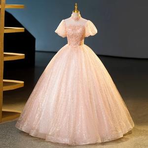 S398 pembe kapalı omuz büyük tren balo katmanlı Vestidos De 15 resmi prenses parti balo elbisesi Eet 16 Quinceanera elbiseler - Product Image 1