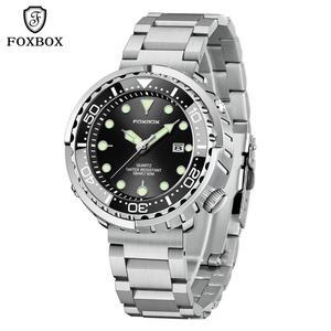 OEM Logo FOXBOX 0024 <b>Men's</b> Sport Quartz <b>Watch</b> Luminous Calendar Three Pointers <b>Waterproof</b> Steel Band Fashion Business Wrist - Product Image 1