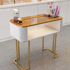 Table de manucure pliante simple et luxueuse en verre japonais blanc à une seule lumière avec rangement - Product Image 2