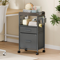 Chariot de rangement mobile sur mesure OEM à 2 tiroirs avec plateau en bois, panneau perforé et organiseur de dossiers pour les grossistes