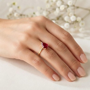 Anillos de plata 925 chapados en oro con rubí natural, al por mayor, de plata alemana, ajustables, con corte de pera, para mujer, finos, de eternidad, vermeil. - Product Image 4