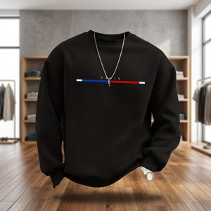Sweat-shirt à manches longues pour homme avec imprimé Paris - Vert, col en V, pull imprimé à rayures rouges et bleues, style streetwear décontracté, broderie 3D - Product Image 3