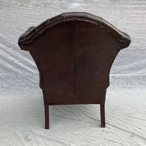 Retro Getufte Echt Lederen Hoge Rugvleugelstoel Vintage Bruine <span class=keywords><strong>Wingback</strong></span> Chesterfield Stoel - Product Image 3