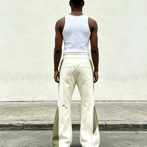 Custom <b>Flare</b> Sweatpants <b>Men</b> Elastic Waist Drawstring Distressed Ripped Rivets Casual Pants - Product Image 3