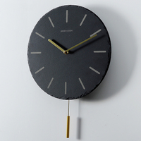 Horloge murale en ardoise de pierre ronde naturelle, noire, directement à l'usine, pour décoration,