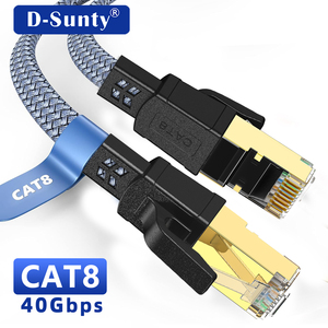 Pvc Jacket Communication <b>Cables</b> Cat8 Flat Braided SFTP 30AWG Black Grey Ethernet <b>Cable</b> - Product Image 1